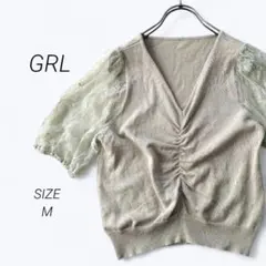 a1020▶グレイル　半袖トップス【M】ニット　袖レース　フロントギャザー
