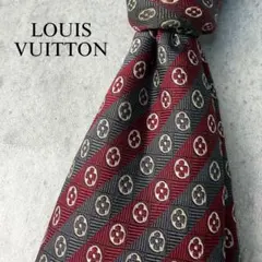 LOUIS VUITTON 花柄 ストライプ LVロゴ ネクタイ ボルドー