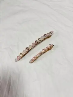 ビーズ付きヘアバレッタセット（ピンク/クリア）