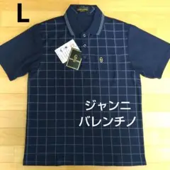 L ジャンニバレンチノ 新品 半袖ポロシャツ メンズ ゴルフウェア 紺