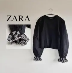 ザラ　ZARA 異素材　切り替え　袖レース　カットソー　ロンT ブラウス　リブ