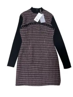 【新品未使用品タグ付き】ドッキングツイードミニワンピース ピンクパープルブラック