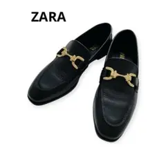 美品！ZARA黒レザー ローファー 金色バックル23cm