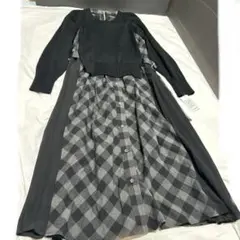 新品C’est moijeuセモアージュ長袖チェックシャツドッキングワンピース