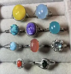 在庫処分！天然石指輪10個セットフリーサイズs925 指輪