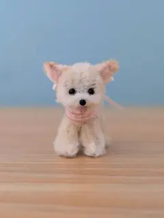 Miniature dog plush toy, pipe cleaner art, terrier, Westie, antique doll