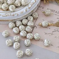 【AB15】ラウンドビーズ　ホワイト×ゴールド　10mm　50個