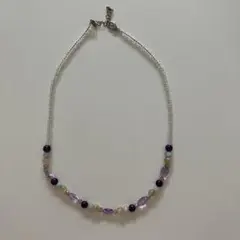 紫と白のビーズネックレス 約40cm