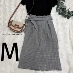 ハニーズ　ギンガムチェック　タイトスカート　Ｍ　モノトーン　リボンベルト