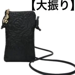 【大振り】スマホショルダーバッグ　スマホポーチ　お財布ショルダー 薔薇柄 ブラッ