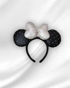 ディズニーカチューシャ ミニー キルティング パール ブラック