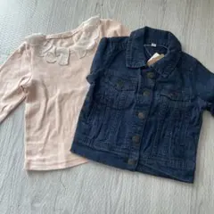 ピンク長袖とデニムジャケットセット
