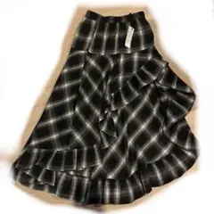 WEGO チェックアシンメトリーフリルロングスカート