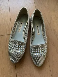 ダイアナDIANA シルバー メッシュ フラットシューズ パンプス