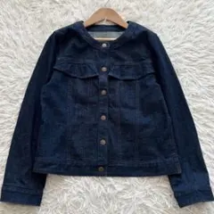 美品レリアンプラスハウス ノーカラーGジャン 13+ ペプラム デニムジャケット