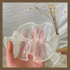 △帯揚げ 浴衣 フリル レース パール風 成人式 七五三 着物 ハンドメイド