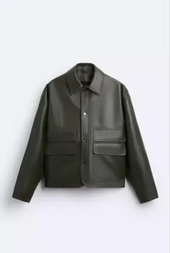 ZARA ポケットレザージャケット 完売商品　グリーンM 本革