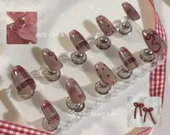 【サイズオーダー】No.9ガーリーチェックハートホロマグネイル