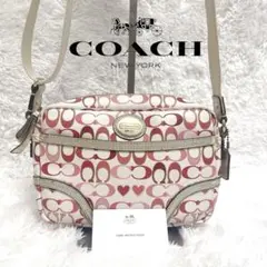 希少 COACH ハート シグネチャー ショルダーバッグ ピンク Y2K
