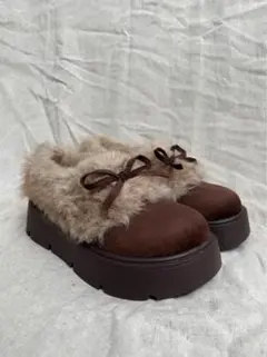 ブラウン スエード ファー 厚底ムートンブーツ