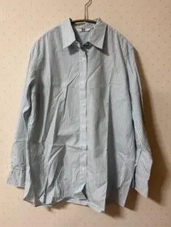ユニクロUNIQLO コットンストライプシャツ 長袖 Lサイズ グリーン