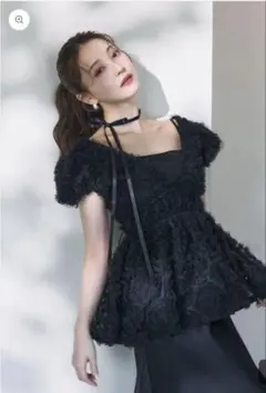 poláuraポローラ フラワーぺプラムバックリボンチュニック ブラック