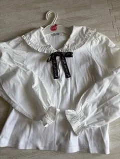 【週末セール】anyFAM フリル襟ブラウス リボン付き 140cm 白