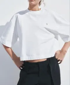 ZARA オーバーサイズTシャツ 白 S 半袖 ゴールドロゴ