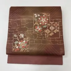 仕立て品★唐草模様全通柄ベルベット袋帯 ／ブラック ドークブア□六通柄袋帯 モール 花唐草 黒 鼠 未使用 極上の逸品