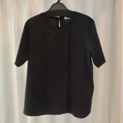 【美品】NEWYORKER 半袖ブラウス フリル ピンタック ブラック