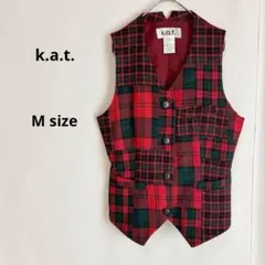 k.a.t. サンエーインターナショナル　ベスト　M タータンチェック柄　レッド