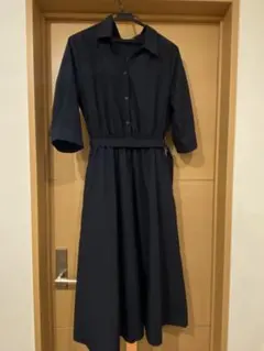 Honeys ネイビー シャツワンピース 半袖 ベルト付き