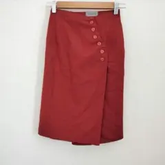 タイトスカート レッド 無地 ウール100% ボタン付き 赤