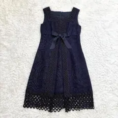 【美品】アナスイ　モヘヤノースリーブワンピース 刺繍 カットワーク リボン 2のサムネイル