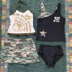 迷彩柄 セパレート水着セット2組【双子】