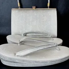 355草履バッグセット皮革製 礼装用 銀糸 金糸 シンプル 留袖 訪問着 着物