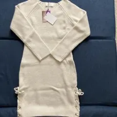 アイボリー リブ編み ニットワンピース