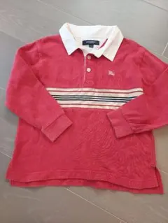 Burberry レッド ストライプ 長袖ポロシャツ 110A