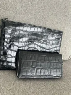 クラッチバッグ セカンドバッグ クロコ クロコ革 ワニ革 収納 便利 ブラック