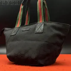 【美品】グッチ ハンドバッグ GG柄 シェリーライン キャンバス ブラック