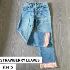 STRAWBERRY LEAVES デニム S 裾チロリアンテープ 韓国 y2k