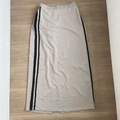 しまむら/新品未使用 グレージュ ロングスカート スリット入り サイドライン L
