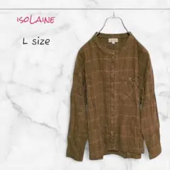isoLaine シャツ チェック柄 ノーカラー 長袖 Lサイズ コットン