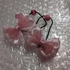 ハンドメイド　リボン　ヘアゴム　ピンク　2個セット
