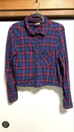 チェック柄 クロップド丈 長袖シャツ M