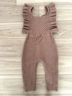 ベビー　ニット　ロンパース　90ブラウン　オーバーオール