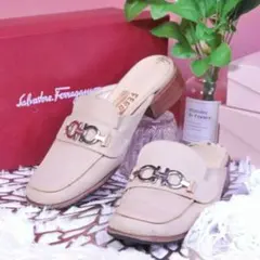 【美品】フェラガモ ガンチーニ ローファー ミュール キャンバス