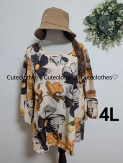 4L♡新品大きいサイズ♡大人上品な♡フレア袖♡花柄プルオーバー