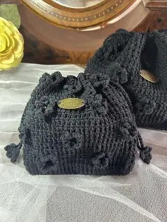 花びら巾着【小サイズ】ブラック　ハンドメイド