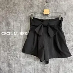 [セシルマクビー]フレアショートパンツ リボン ハイウエスト 黒 M